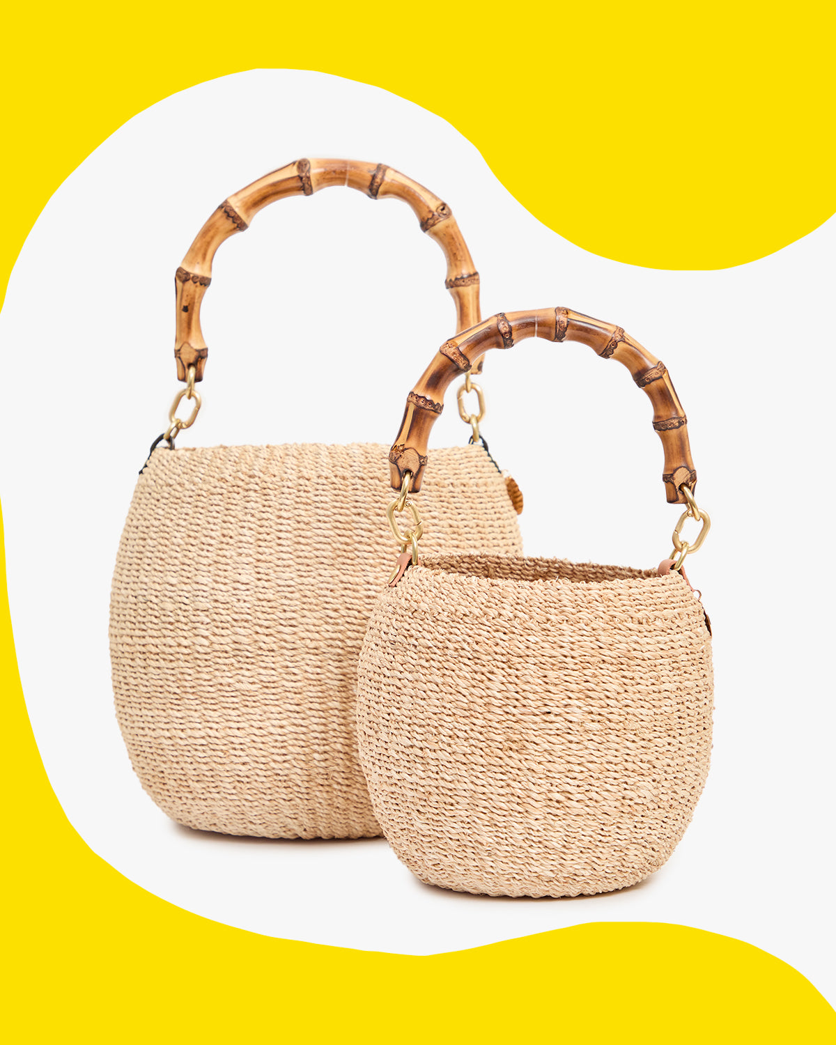 Cream Pot de Miel with Bamboo Handle next to Cream Petit Pot de Miel with Bamboo Handle. 