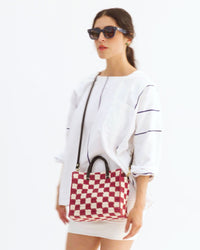 Gia wears the Petit Summer Simple Tote as a Crossbody