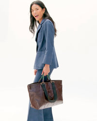 Sandra walking with Grande Bateau Tote