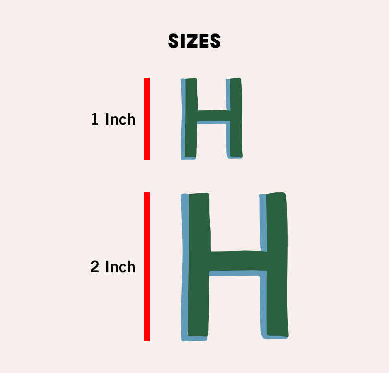 Images of our two available Hand Painting Sizes: 1 inch and 2 inch. The letter H was used to depict the two size options. 