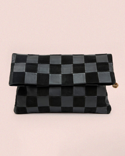 Blac Oversized Checker Carryall Clutch with Tabs. 