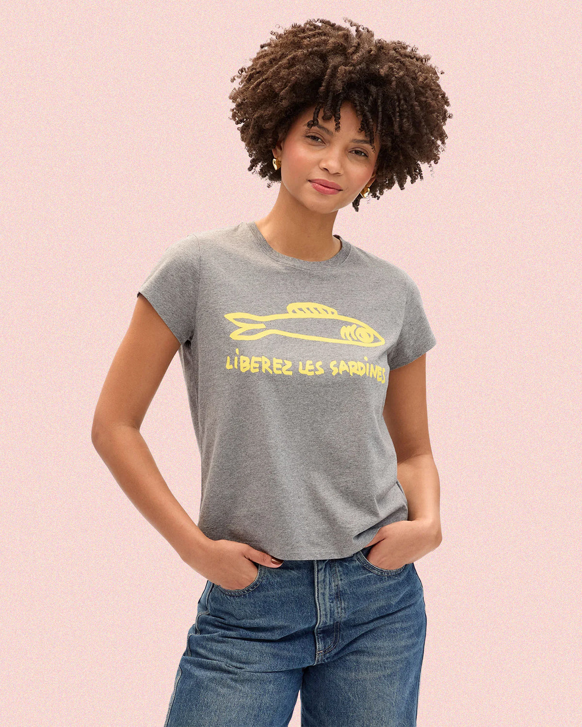 Grey with Yellow Liberez Les Sardines Classic Tee.