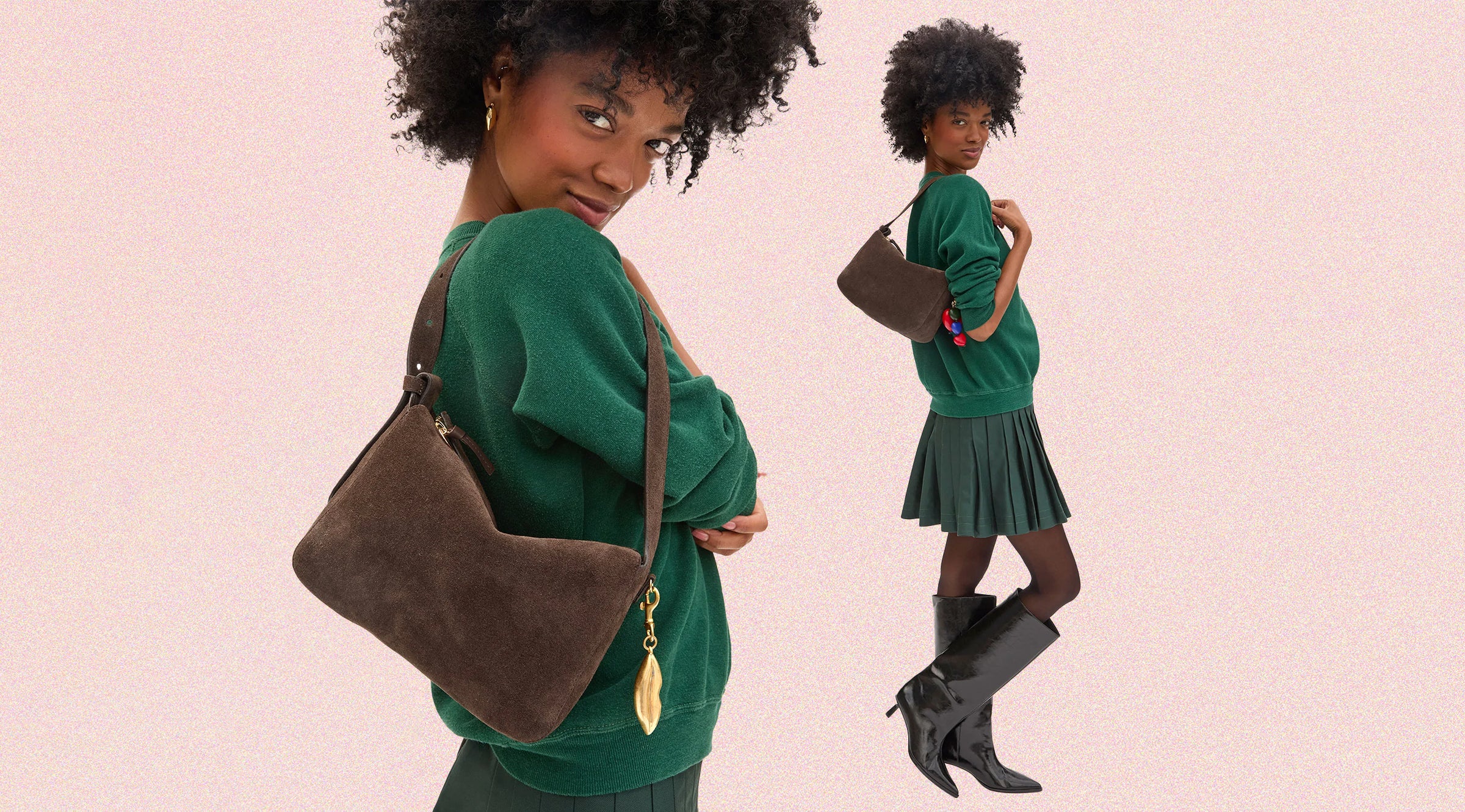 Model carrying the Chocolate Fleurine with Fobs. 