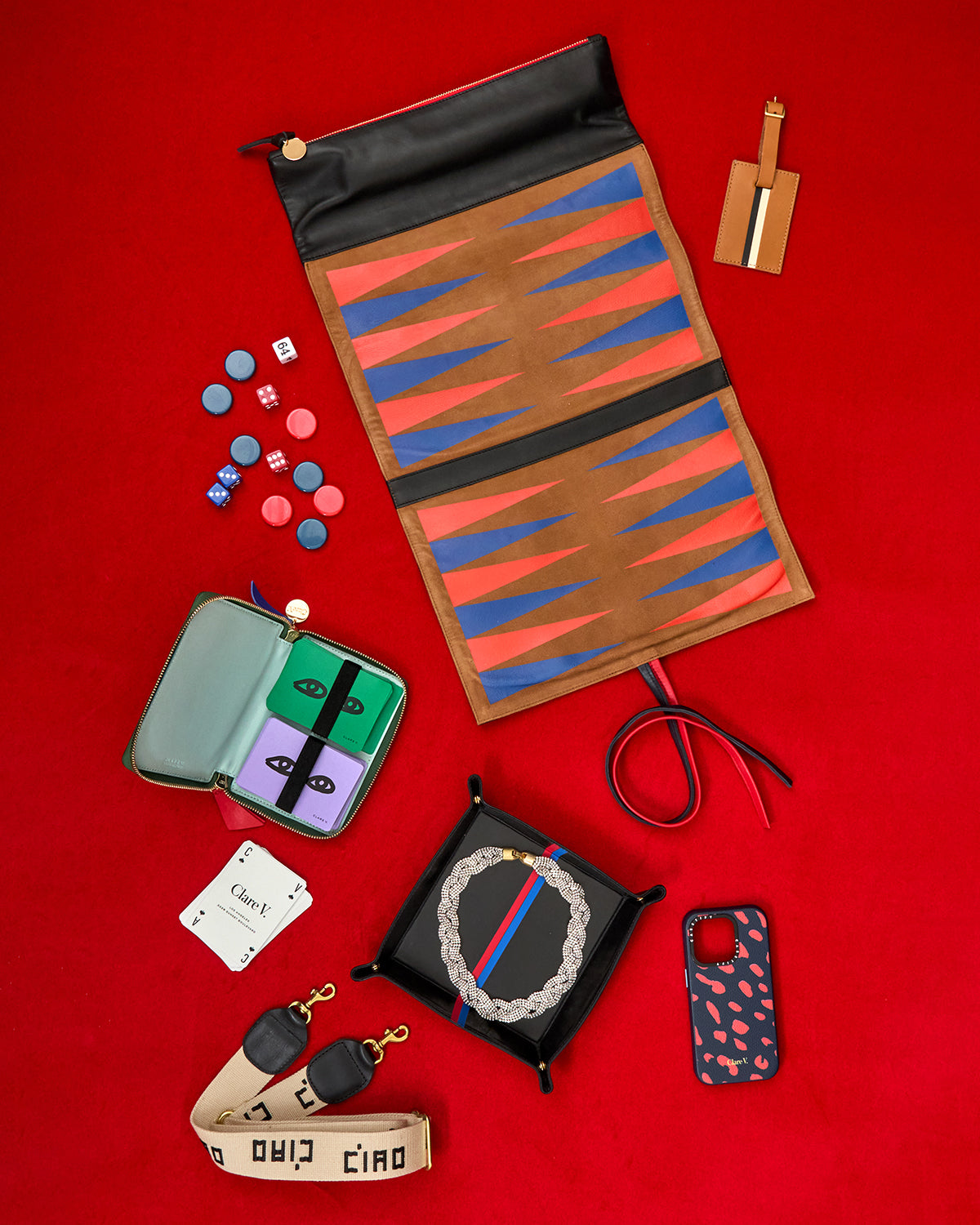 Backgammon and Les Cartes among other Clare V. accessories.