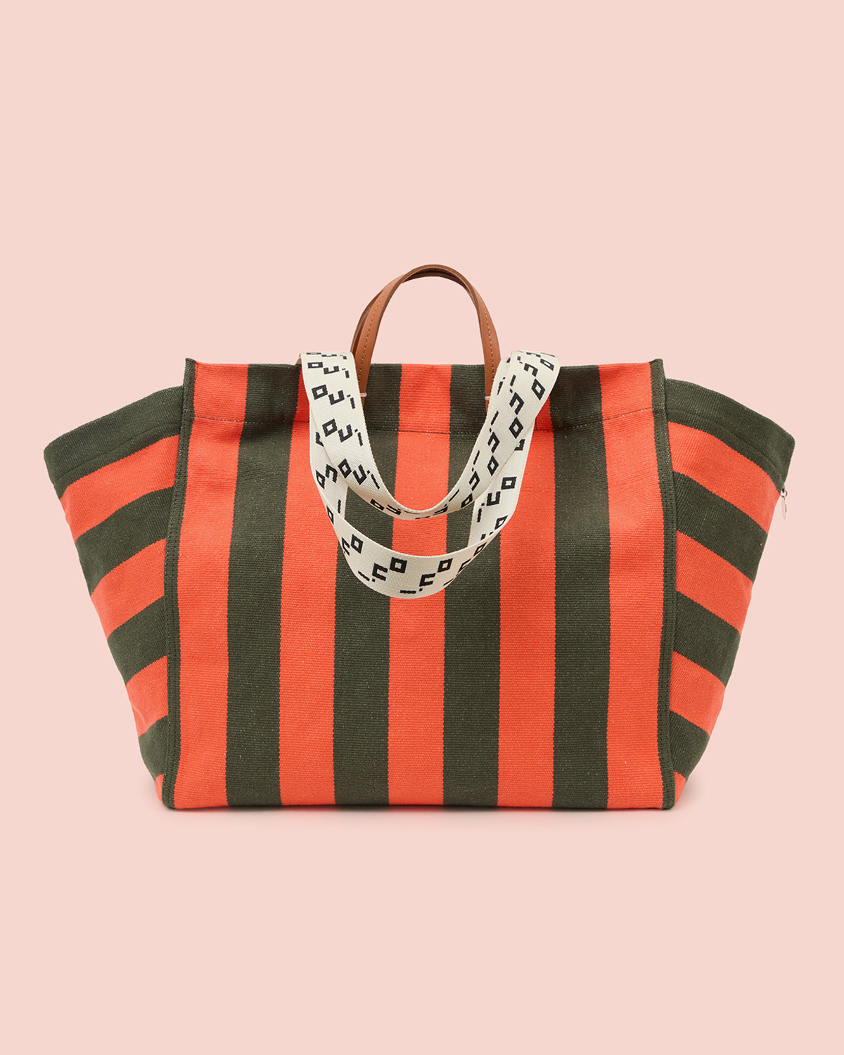 Army/Bright Poppy Canvas Stripe La Côte Tote.