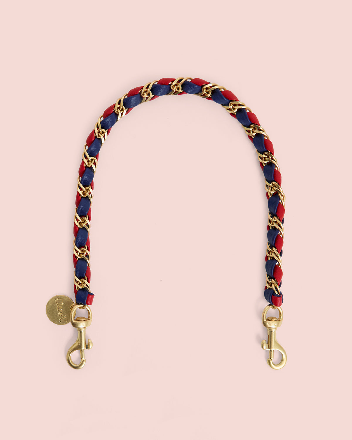 Navy/Red Leather Wrapped Chain Shortie Strap.