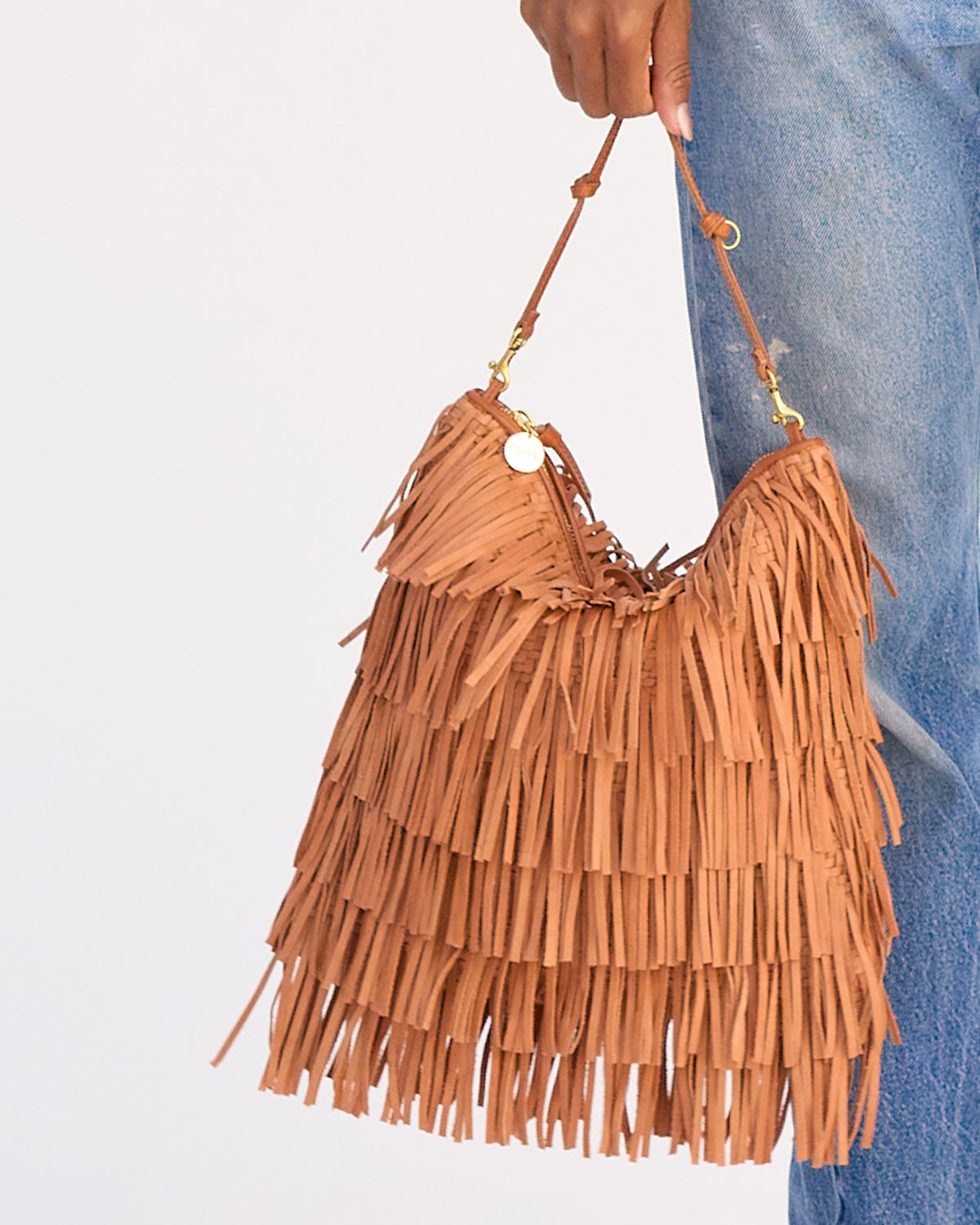 Natural Woven Fringe Clutch with Tabs with Shoulder Strap. 
