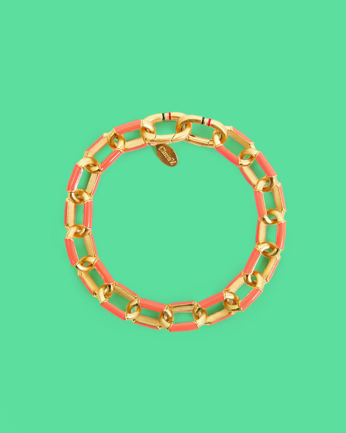 Vintage Gold and Coral Le Link Bracelet.