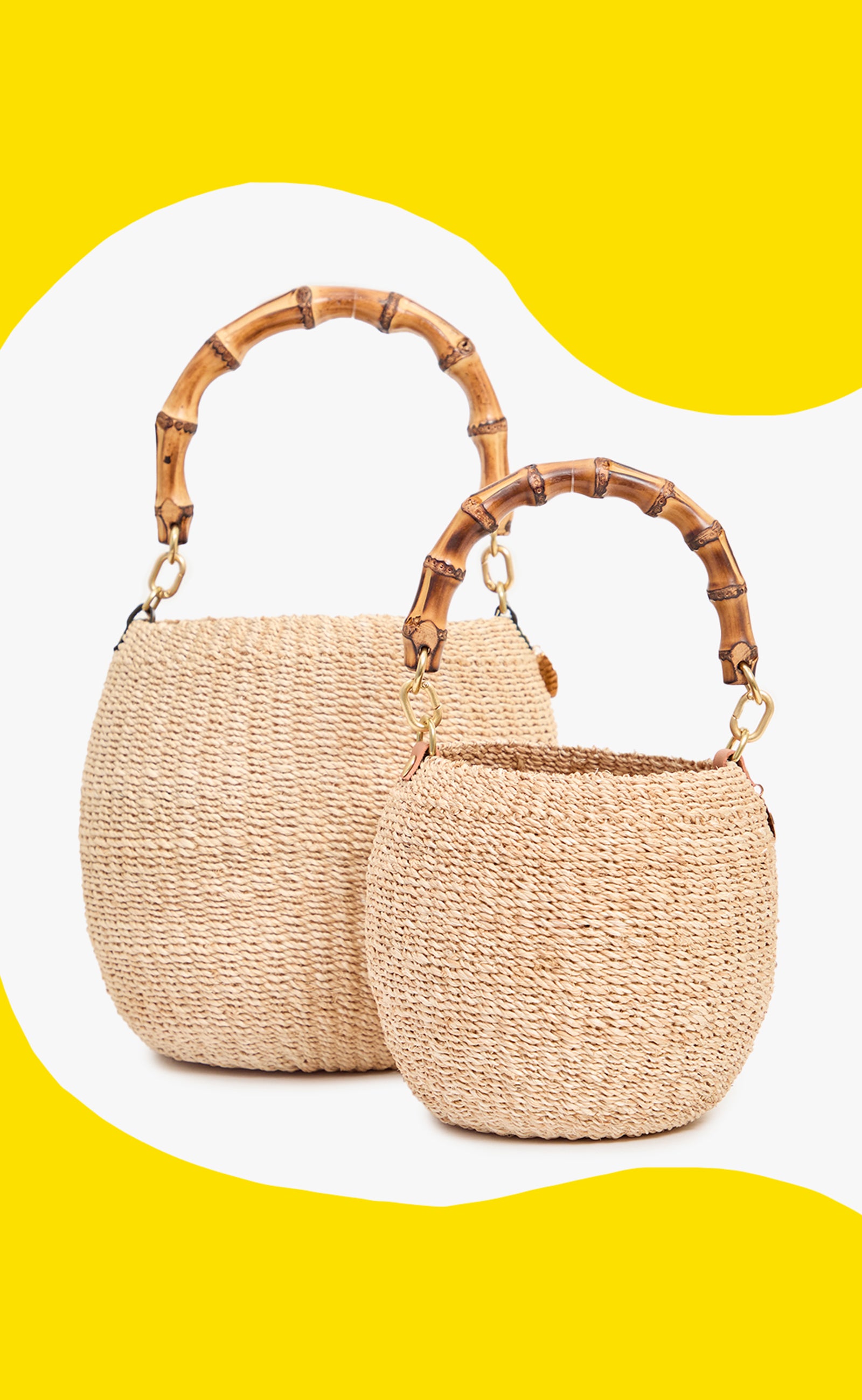 Cream Pot de Miel with Bamboo Handle next to Cream Petit Pot de Miel with Bamboo Handle. 