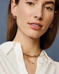 model wearing the 7mm Italian Chain Link Necklace with another necklace