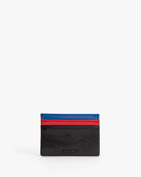 Back of the Black Adams's Card Case with Red & Blue Card Slots, Showing the Clare V. Embossing 