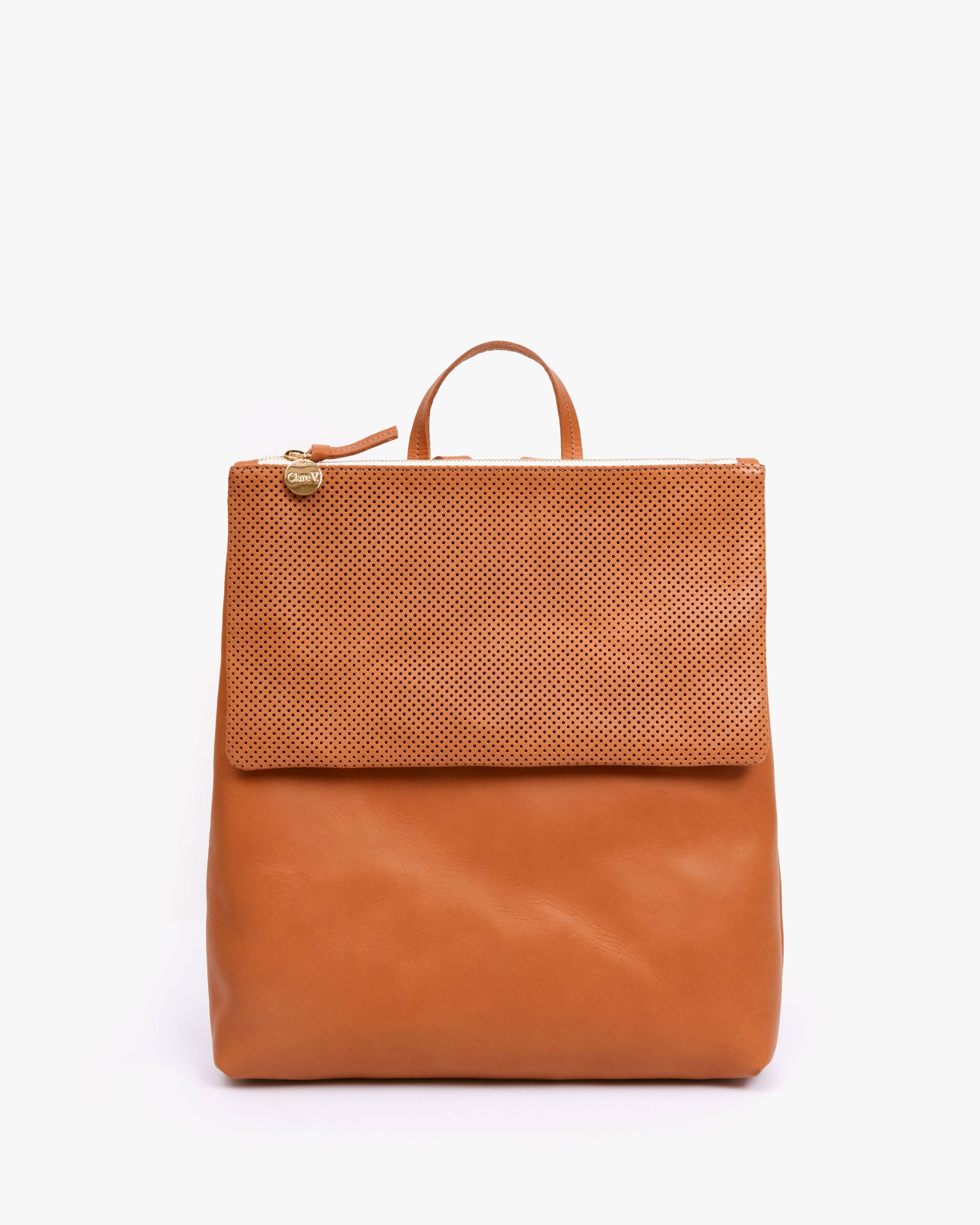 Clare V. Agnes Perforated Leather Backpack - Brown Backpacks