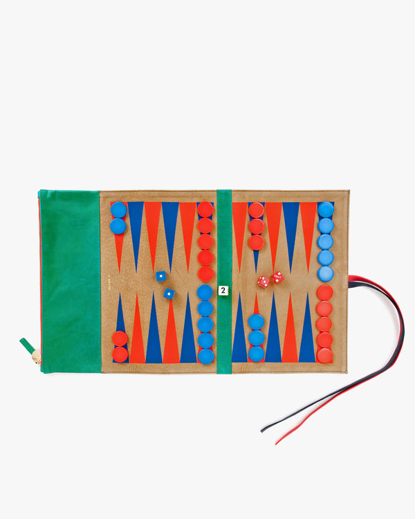 Green new look Backgammon Set open