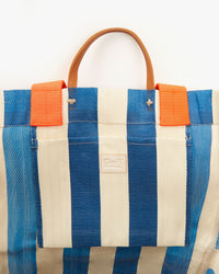 Clare V. - Beach Tote with Flat Clutch in Navy & Cream Striped Mesh