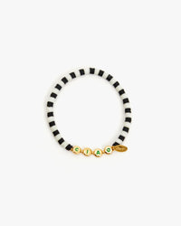 Black & Cream Ciao Beaded Disc Stretch Bracelet