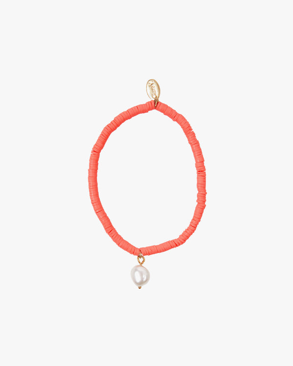 Coral Beaded Disc Stretch Bracelet