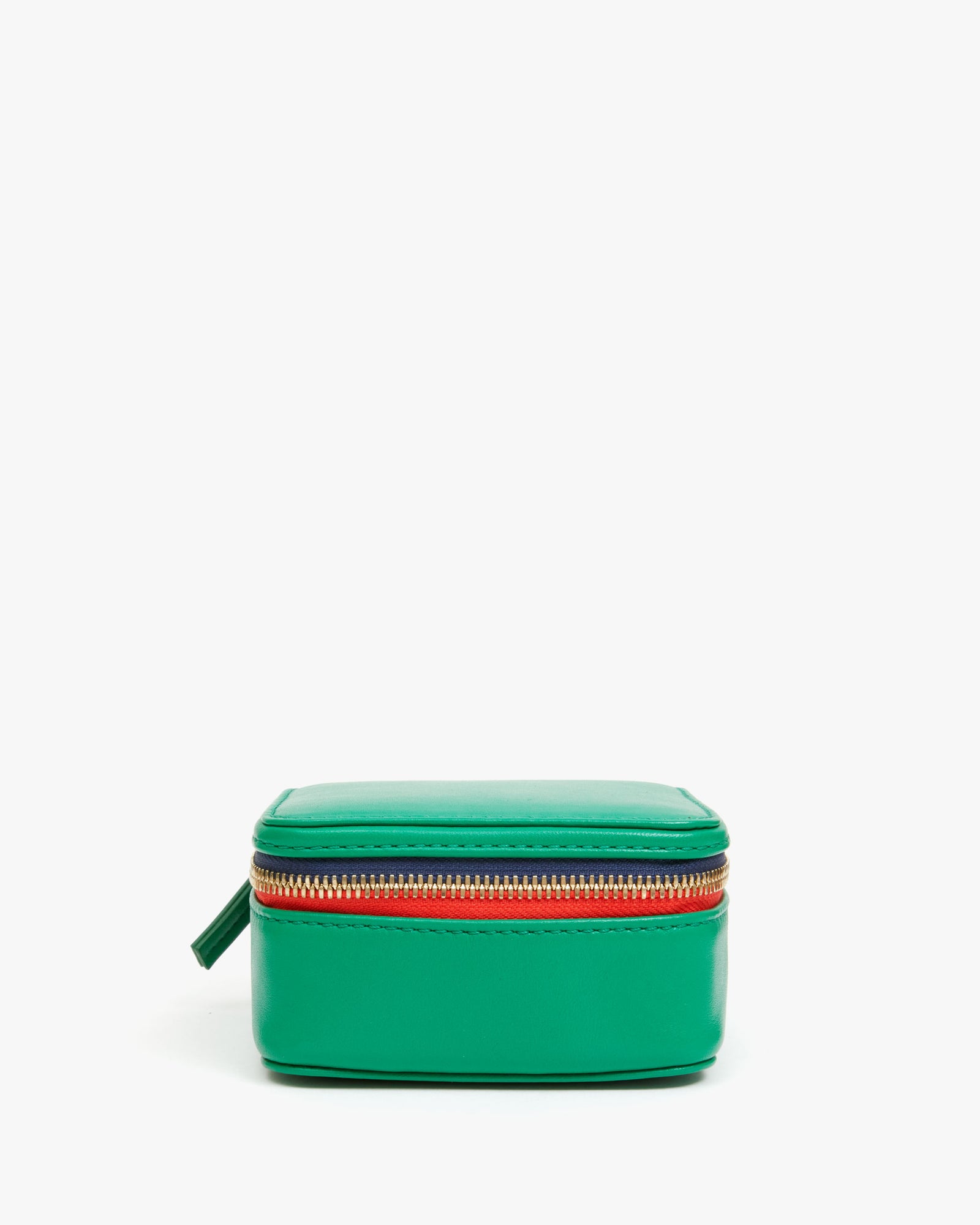 Emerald Nappa Box A Bijoux with a red and navy two tone zipper.