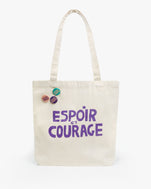 Clare V. x Gabrielle Giffords Canvas Tote w/ Pins printed with Espoir et Courage