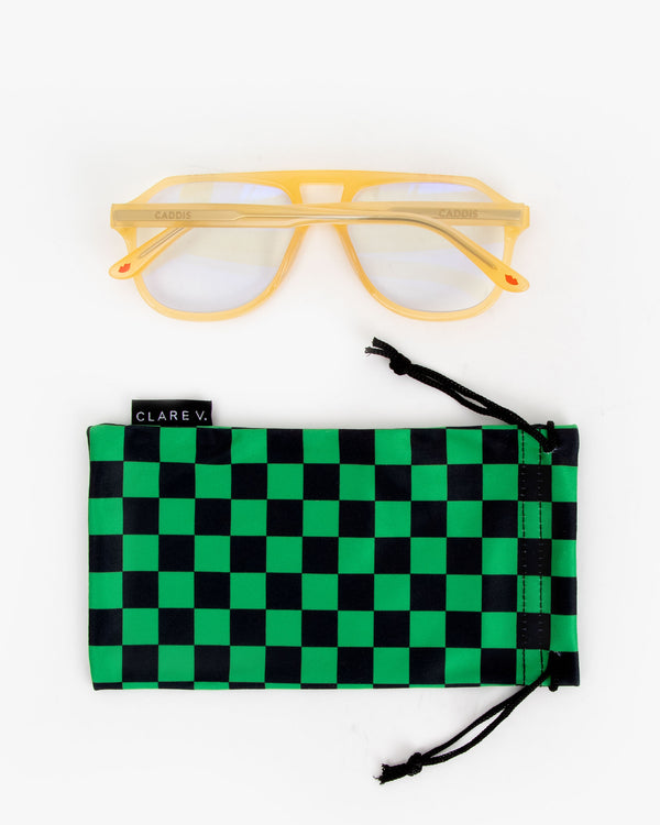 CV x Caddis RCA Readers in Butter  with their Black & Green Checker Carrying Case