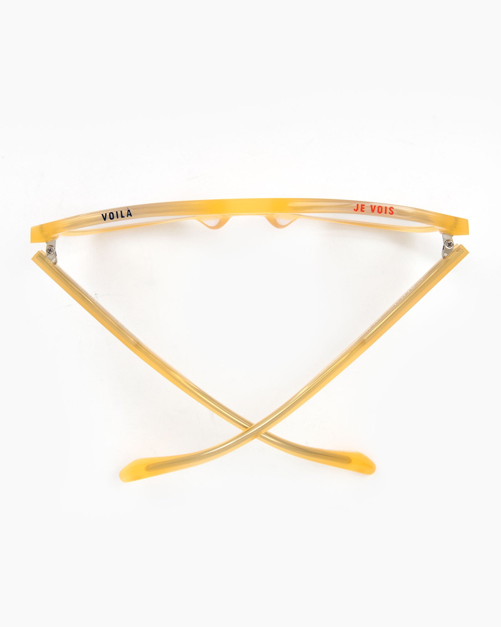 CV x Caddis RCA Readers in Butter  From Above to Show the Engraving Above Lenses