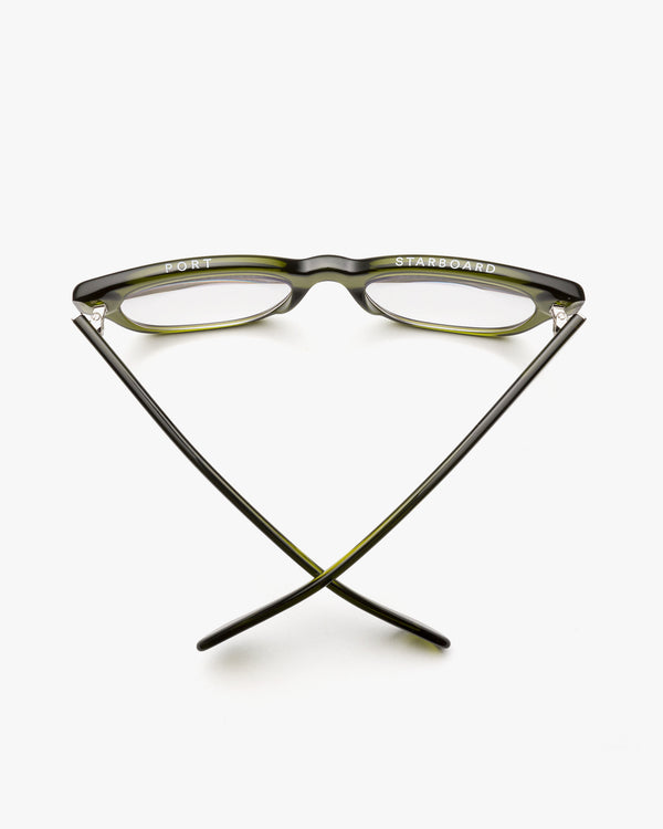 Sky View of the CADDIS Miklos Readers in Olive to Show the Etchings on the Top of the Frames