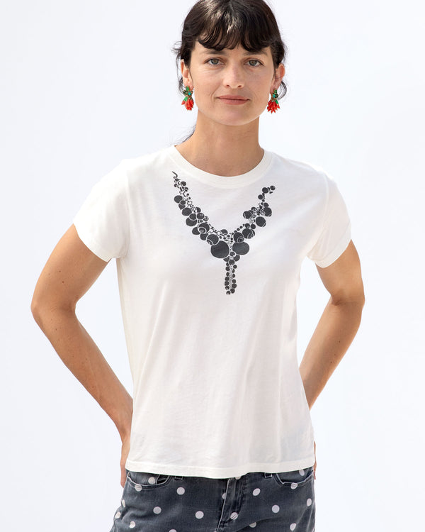 Cream Classic Tee with Necklace Print on Danica 