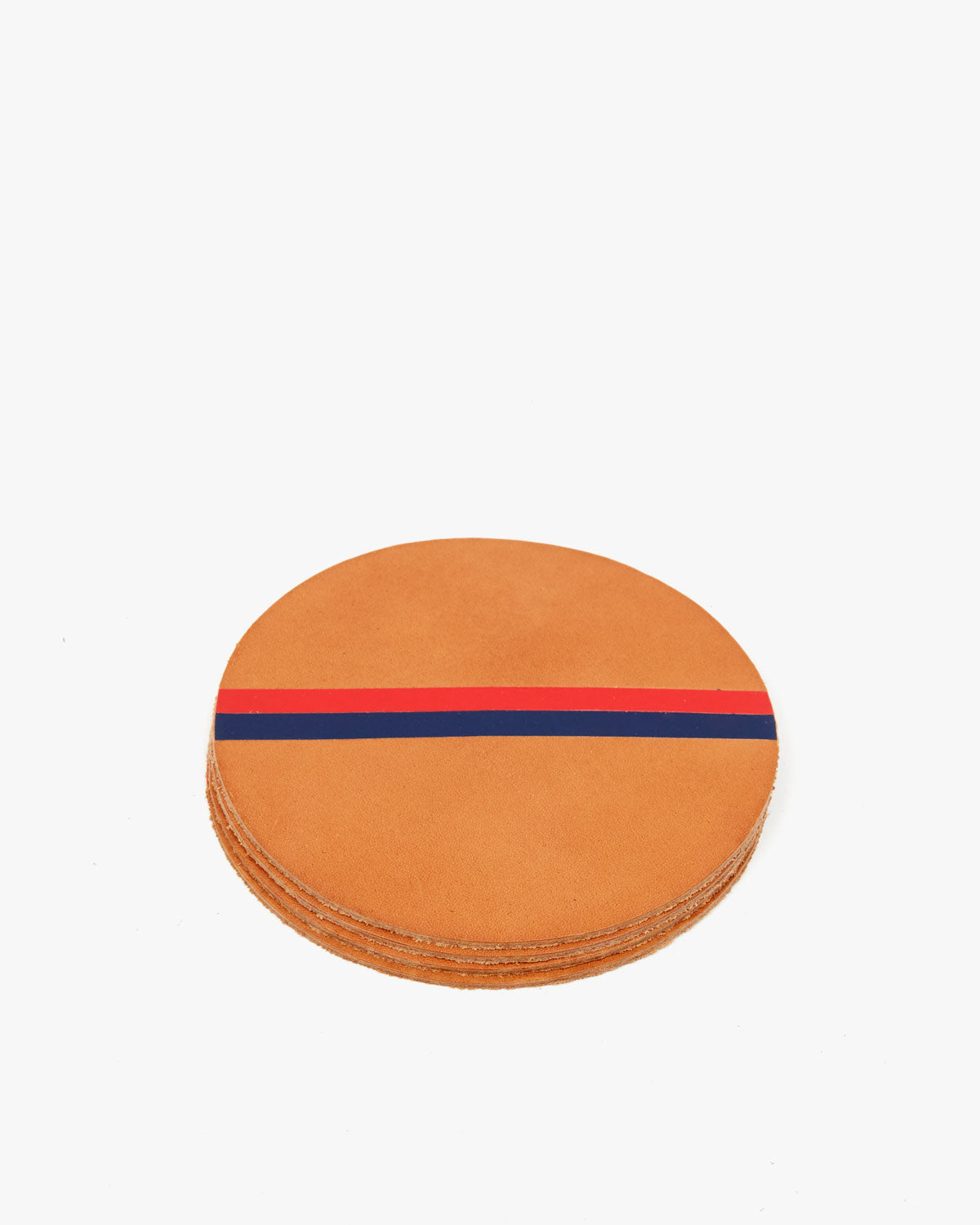 Stack of the Cuoio with red and navy stripe Coasters
