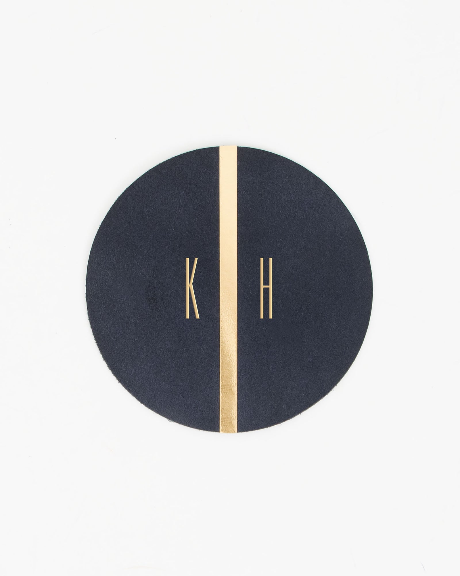 Navy w/ Gold Stripe Coasters with a Gold Foil Monogram