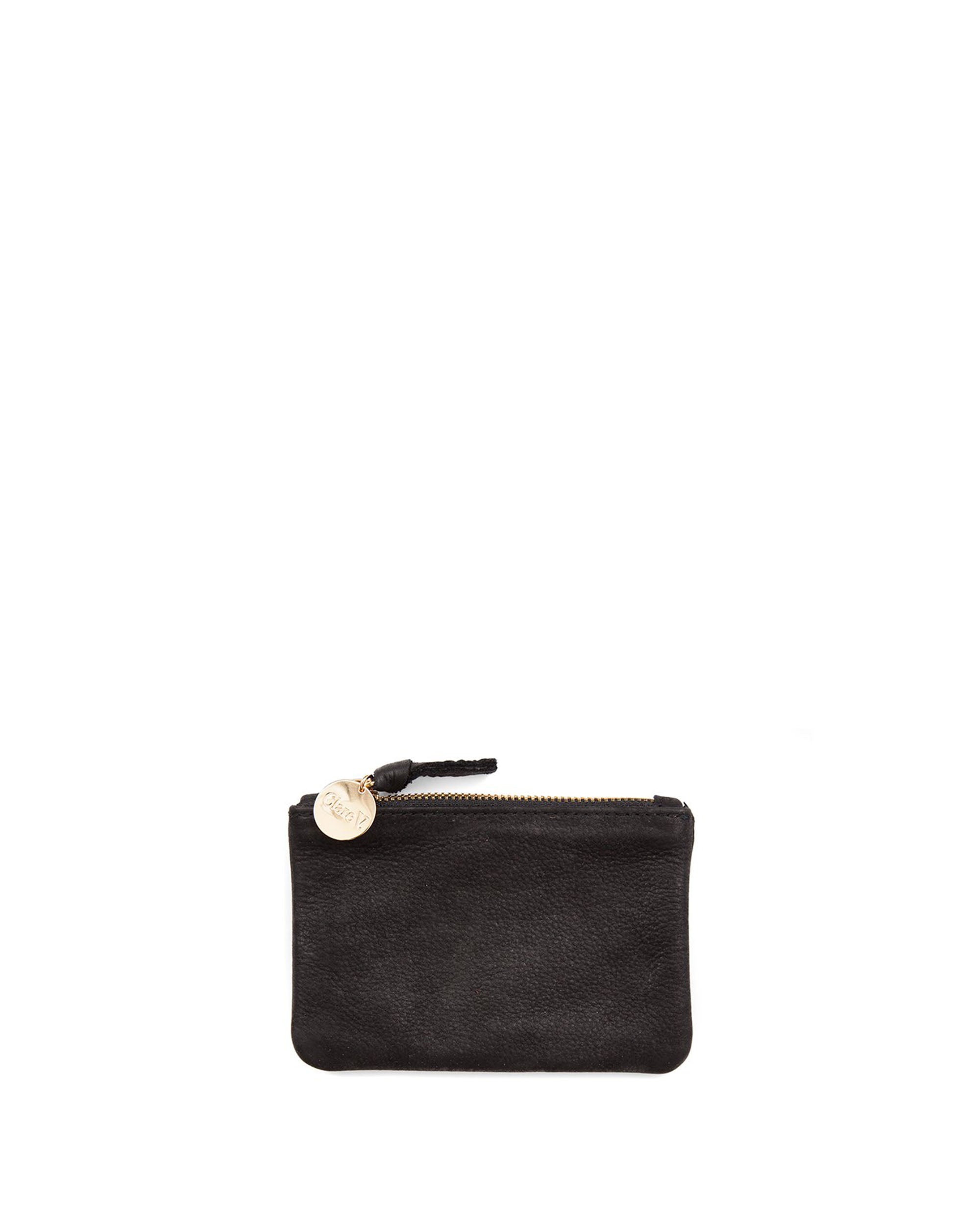Clare V Black Pebbled Leather Top Zipper Gold Hardware Clutch