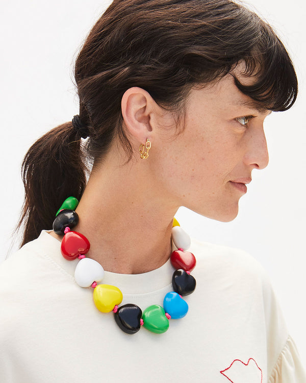 Danica Wearing the Multi Colorblock Heart Collar