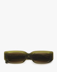 Crystal Seaweed Green Crap Eyewear Paradise Machine Sunglasses with their arms folded