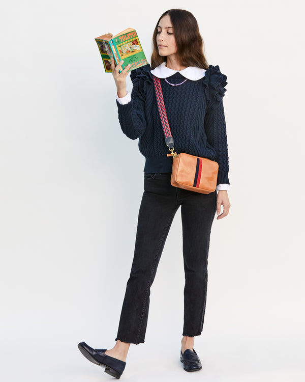 Red and Navy Braided Crossbody Strap on Midi Sac on Frannie