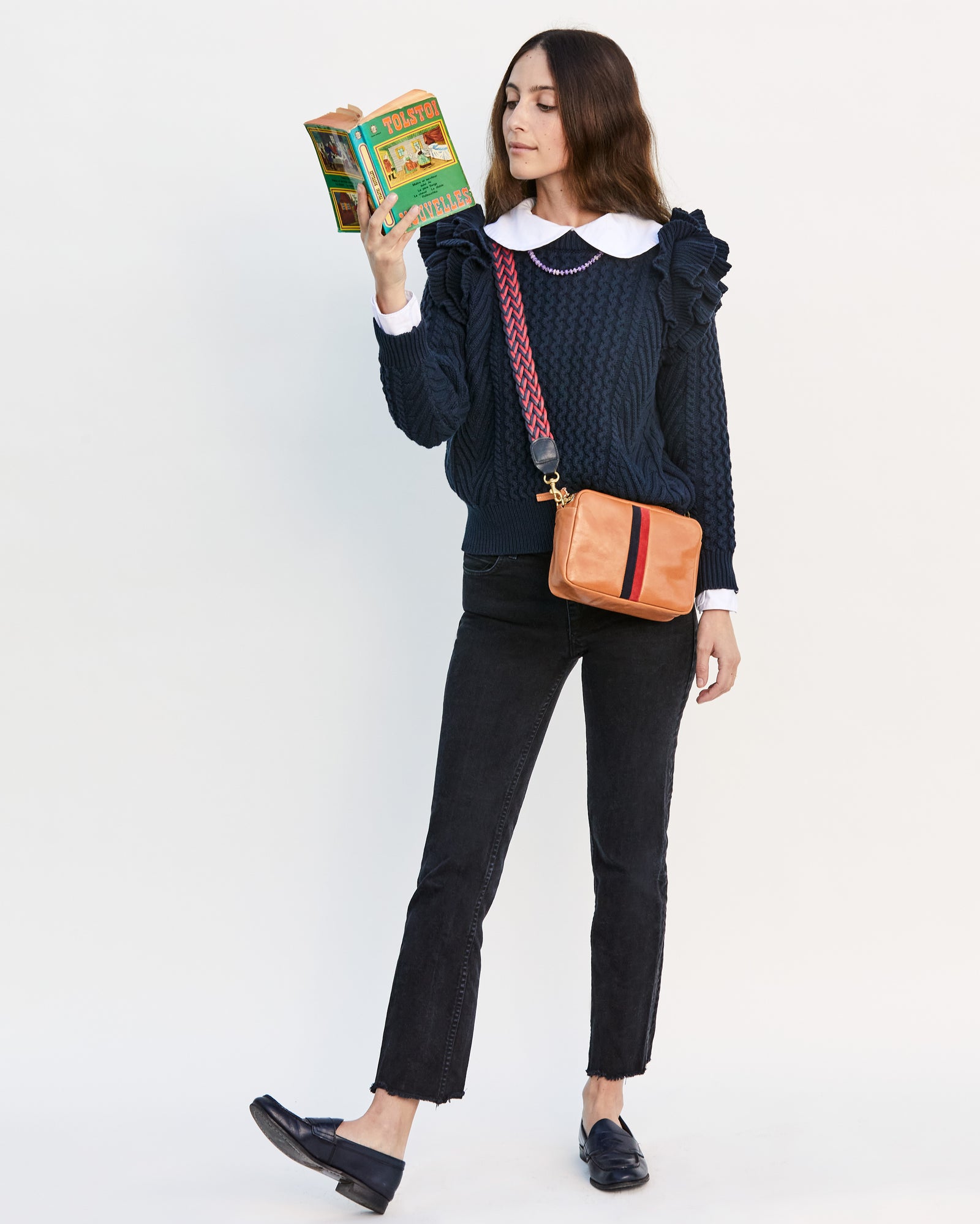 Red and Navy Braided Crossbody Strap on Midi Sac on Frannie