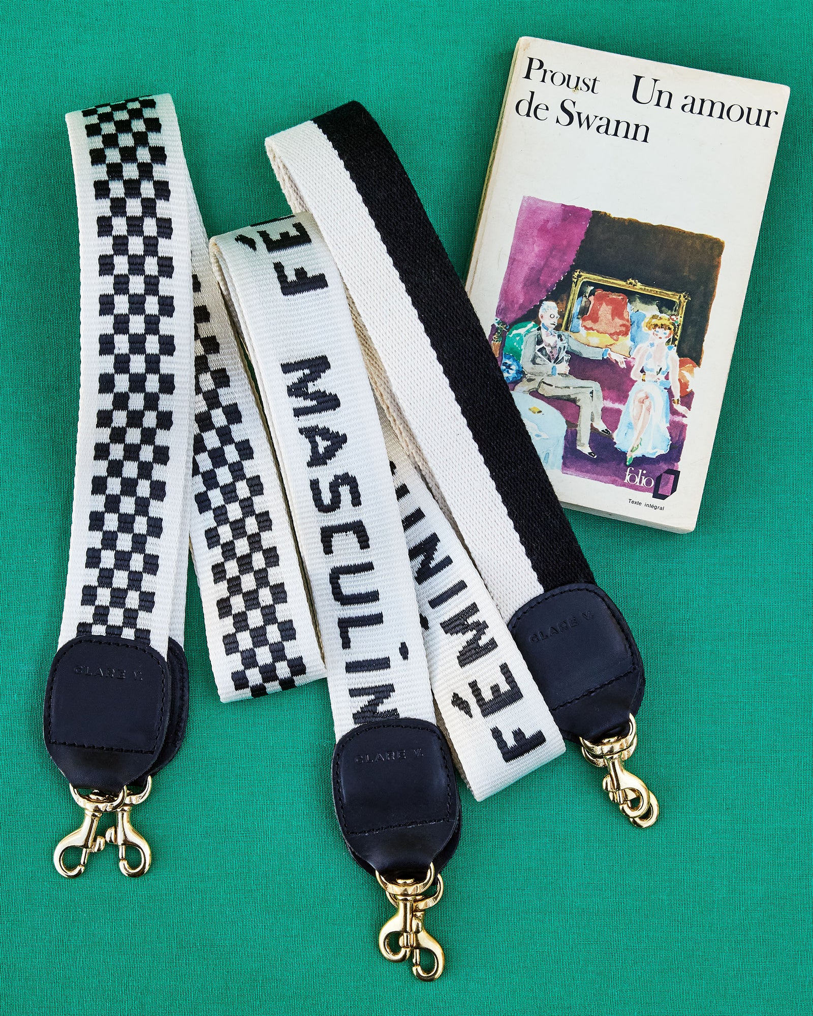 Black and Cream Checker Crossbody Strap with other cotton webbing straps