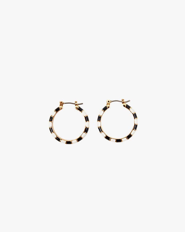 Black & Cream Enamel Stripe Hoop Earrings