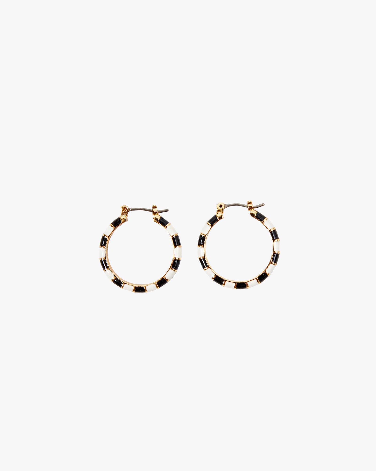 Black & Cream Enamel Stripe Hoop Earrings