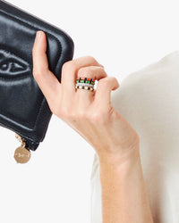 Clear and Rhodium Pavé Stacking Ring on Danica with various other CV rings