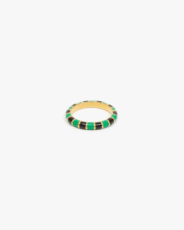 Black & Emerald  Enamel Stripe Stacking Ring