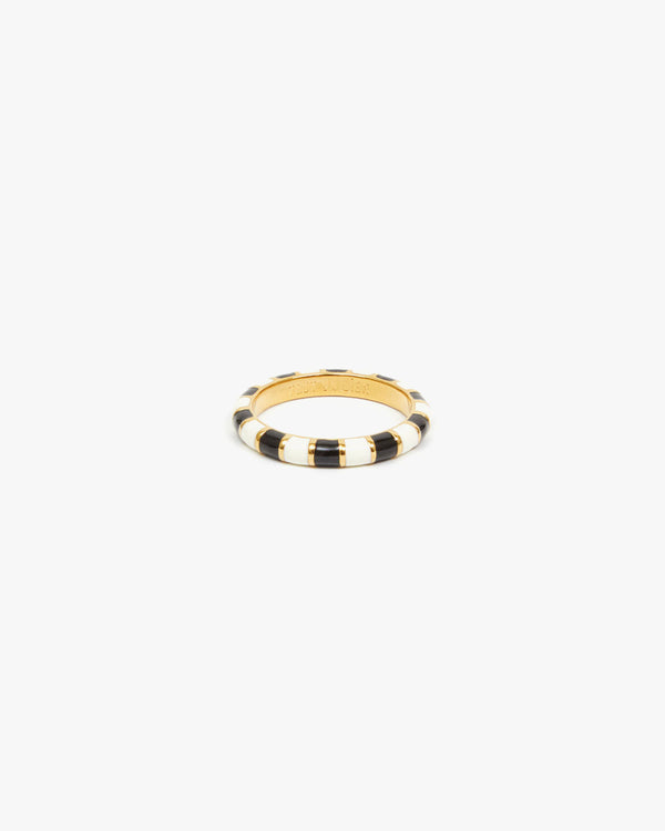 Black & Cream Enamel Stripe Stacking Ring