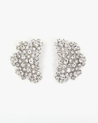 Clear and Shiny Rhodium Finish Encrusted Statement Studs