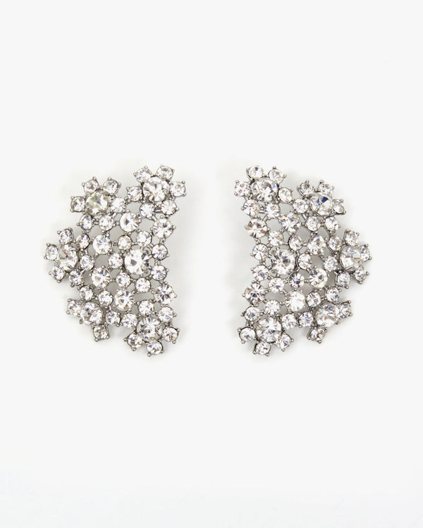 Clear and Shiny Rhodium Finish Encrusted Statement Studs