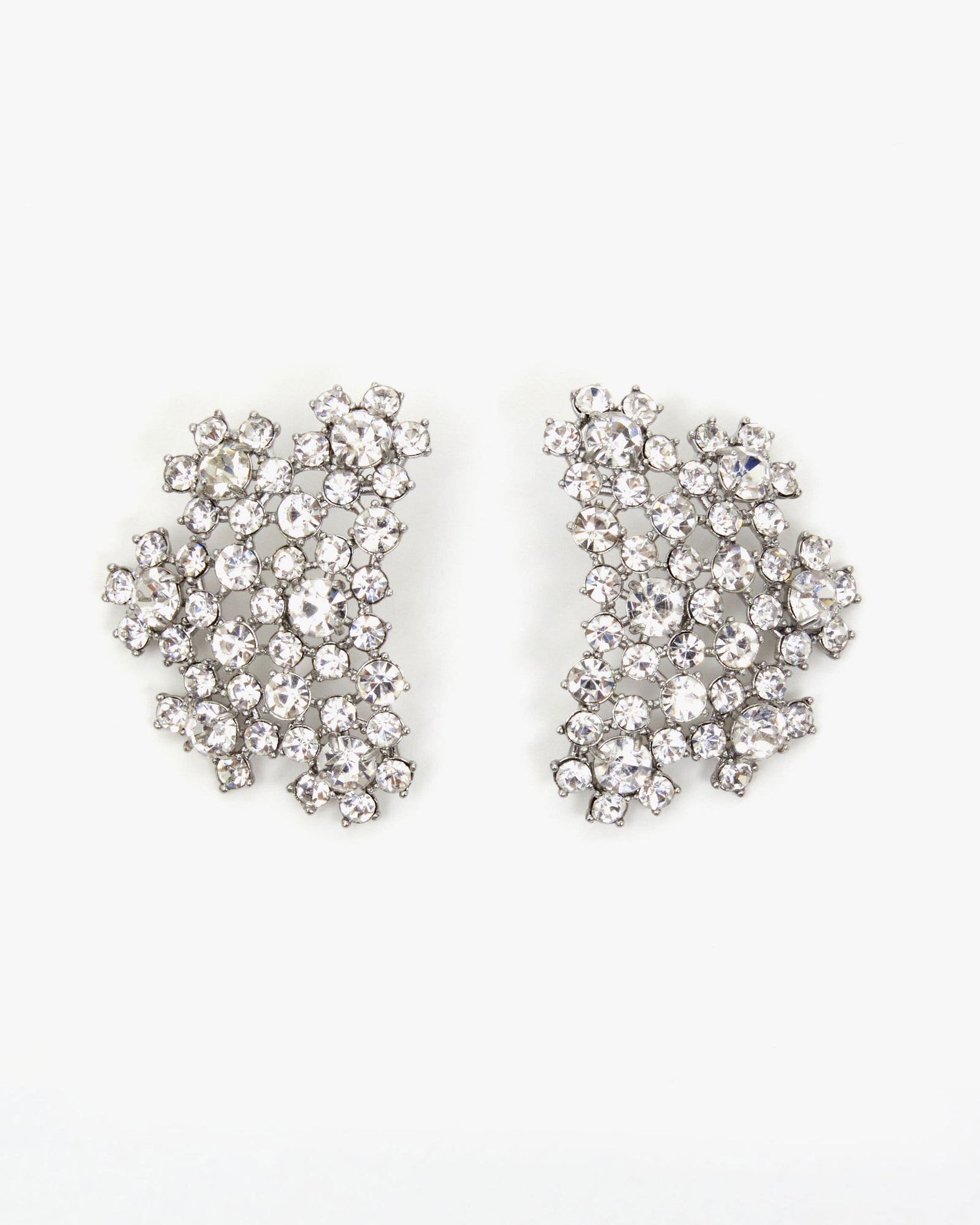 Clear and Shiny Rhodium Finish Encrusted Statement Studs