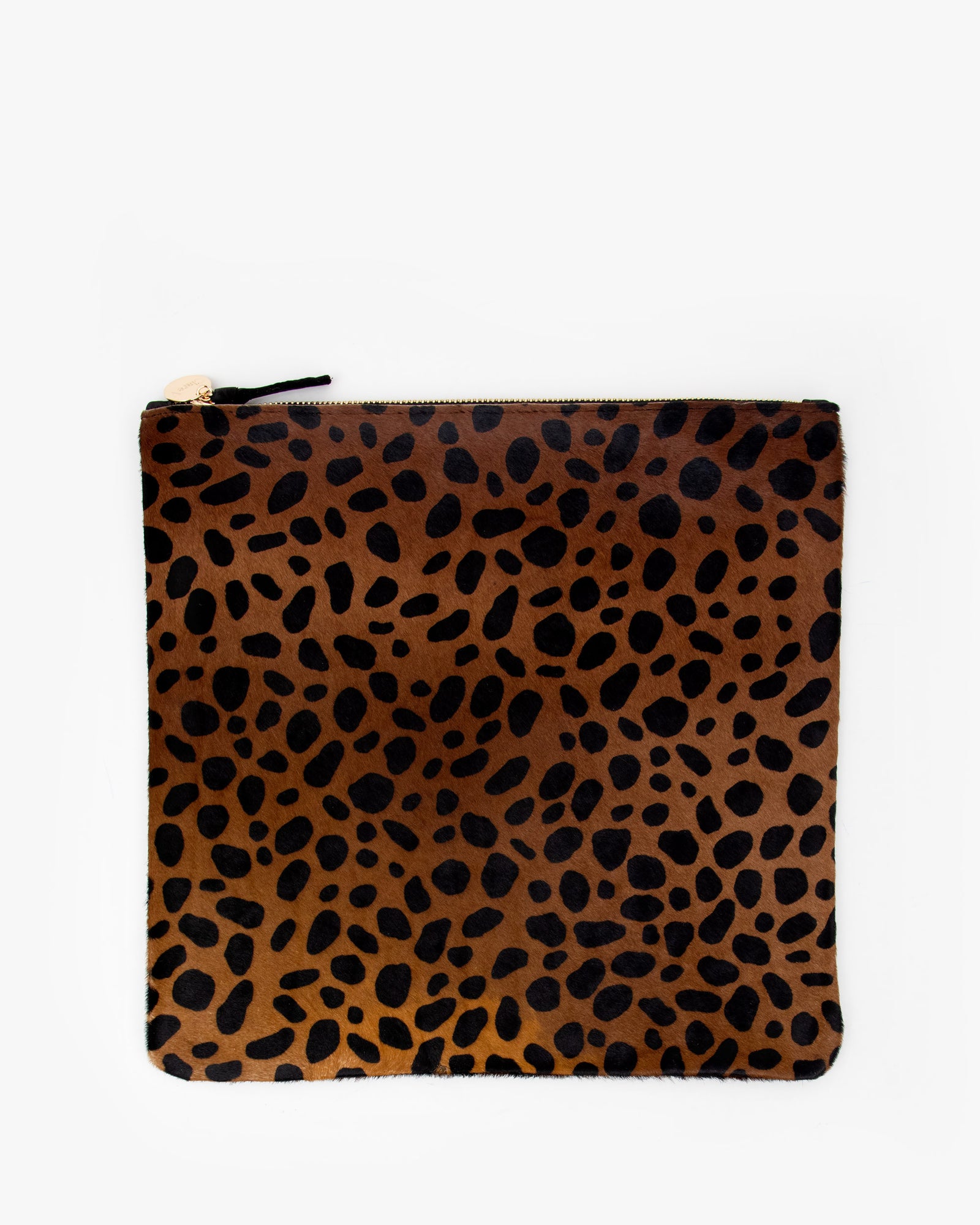 CLARE V. Midi Sac Animal Leopard Print Leather Shoulder Bag Cat Suede