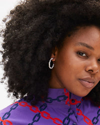 Candace Wearing the Cream Freshwater Pearl Hoop Earring