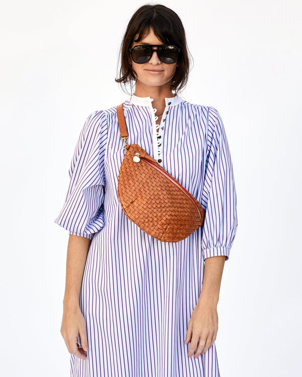 Danica Wearing the Natural Woven Checker Grande Fanny Across her Chest