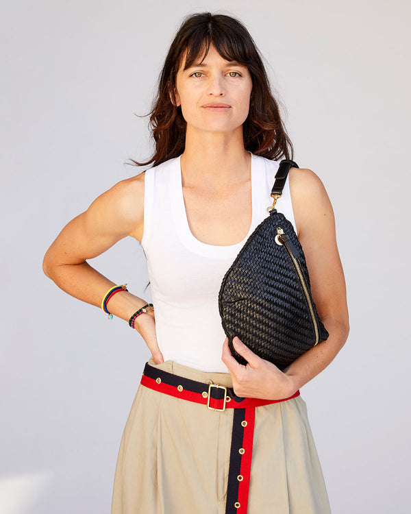 Danica with the Black Woven Zig Zag Grande Fanny on her Shoulder