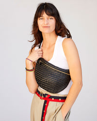 Danica Wearing the Black Woven Zig Zag Grande Fanny Across her Chest