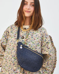 Frannie wearing the Twilight Woven Checker Grande Fanny crossbody