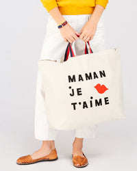 Close Up of Danica Holding the Natural Maman Je T'aime Jumbo Tote 