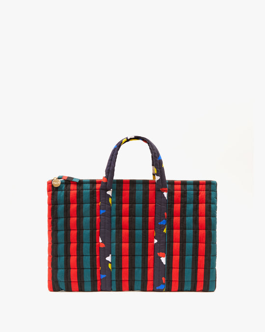 Clare V. Clare Vivier Marisol bag - Natural/Navy/Poppy Striped Woven Checker